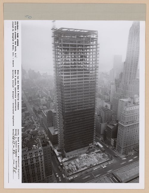 Seagram building under construction, 375 Park avenue, New York, N.Y., south-east view