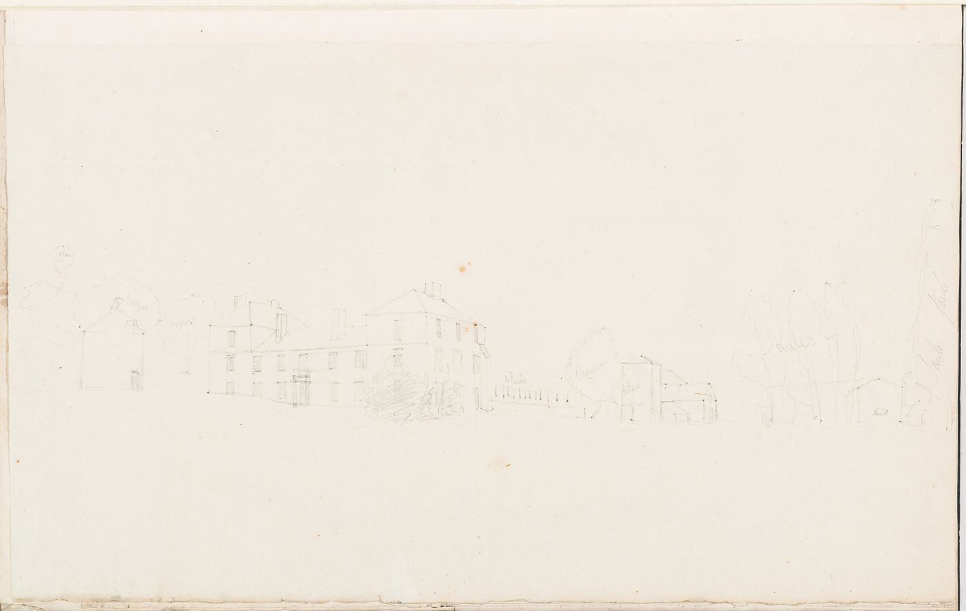 Sketch for the house, outbuildings and surrounding landscape, Domaine de La Vallée