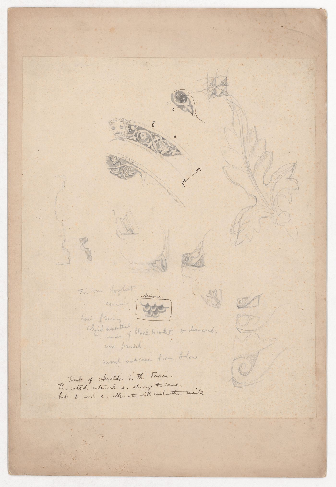 Sketches of a tomb, possibly that of Arnoldo Tentonino, in Sta. Maria Gloriosa dei Frari, Venice, for 'The Stones of Venice'