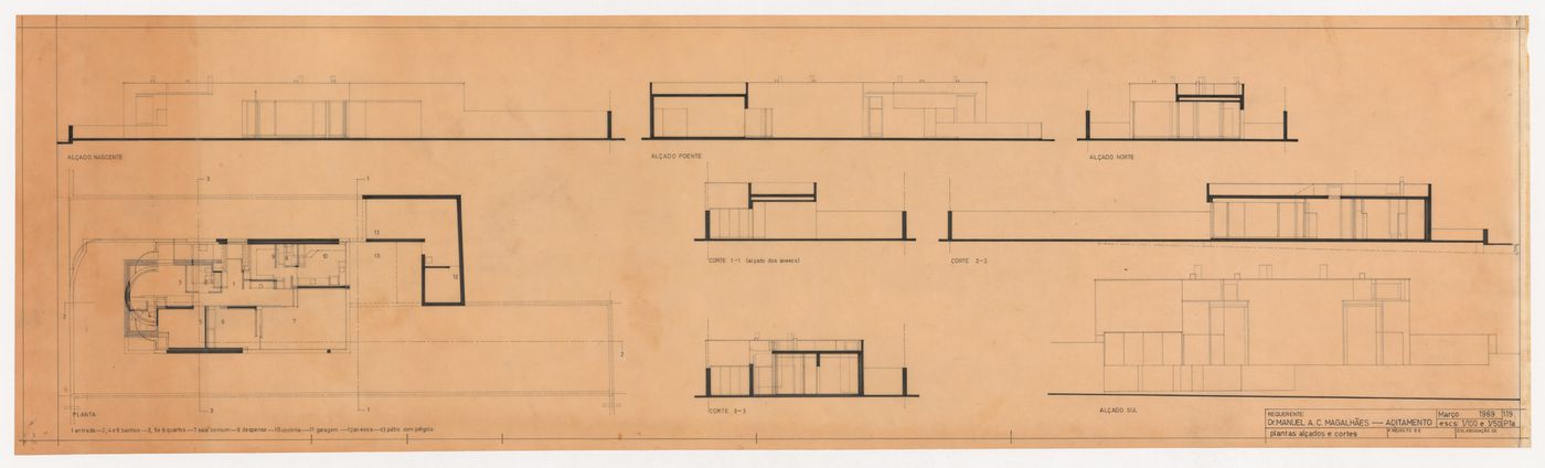 Plan, elevations and sections for Casa Manuel Magalhães, Porto