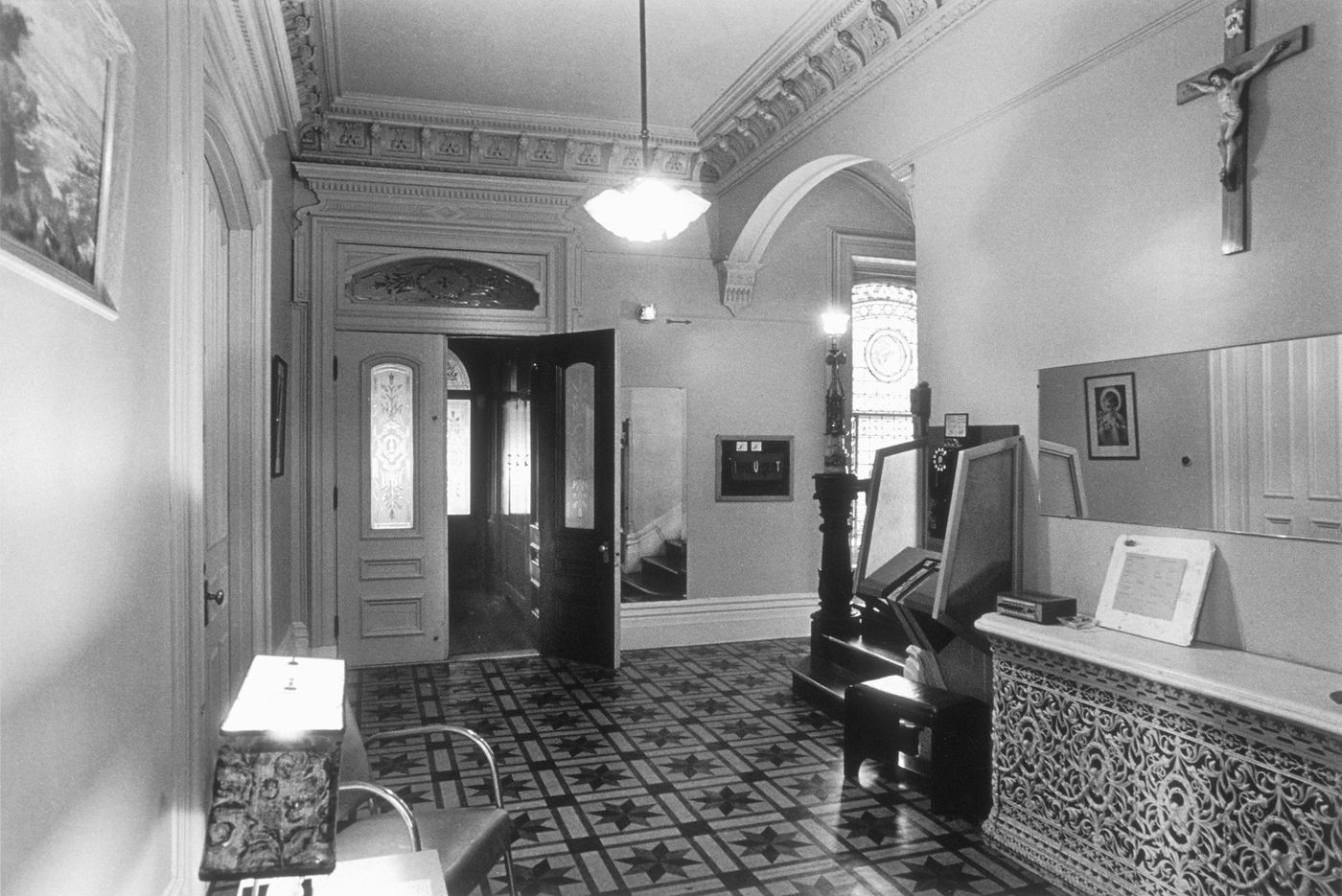 Interior view of the original entrance hall in the west part of Shaughnessy House, Montréal, Québec