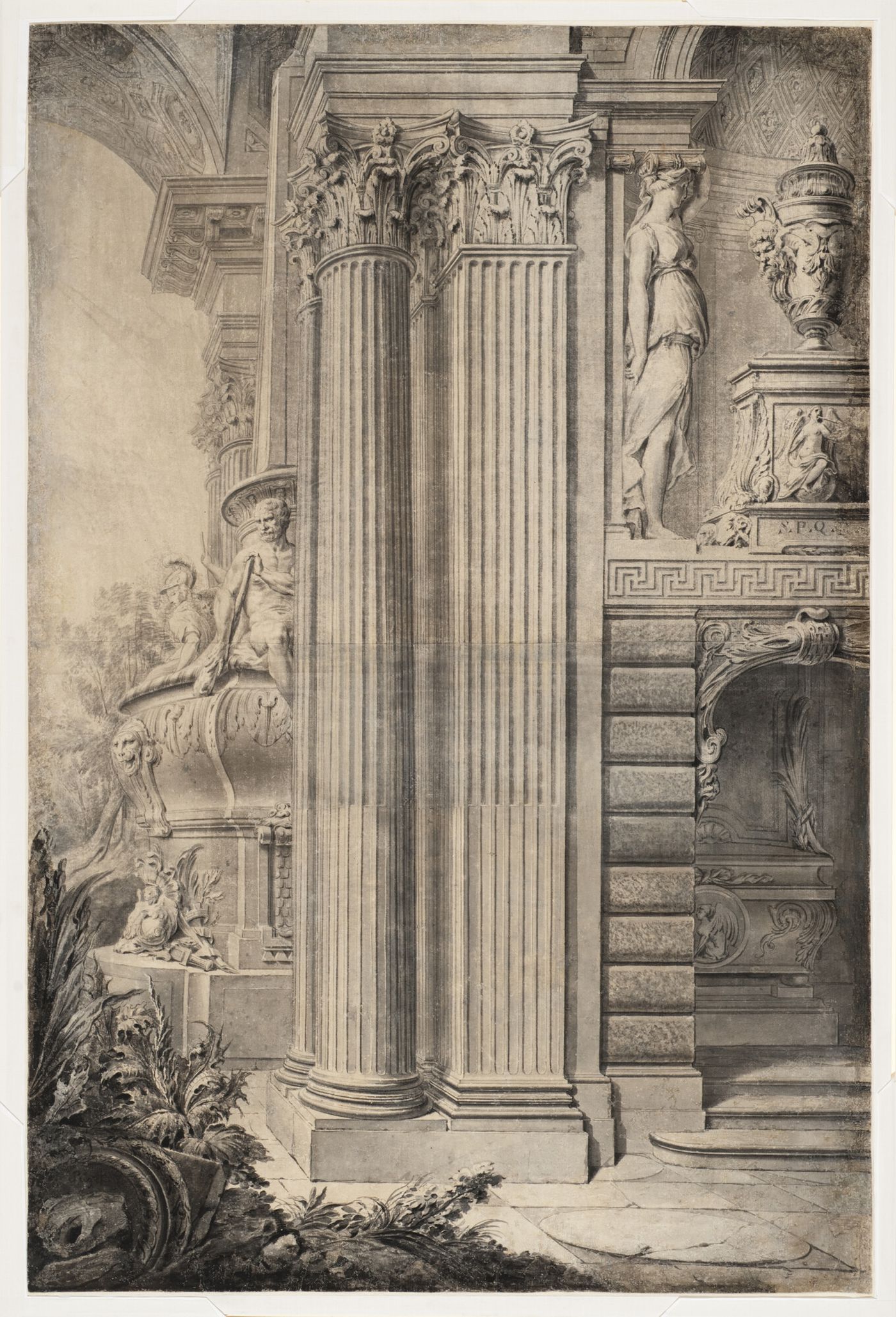 Architectural capriccio with tombs