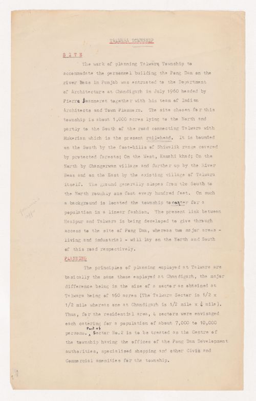 Text entitled "Talwara Township"