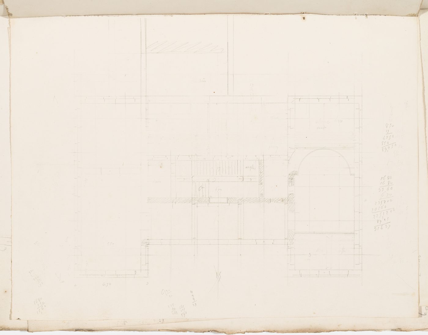 Project no. 8 [?] for a country house for comte Treilhard: Partial plan verso: Project for a country house for comte Treilhard: Unidentified partial plan