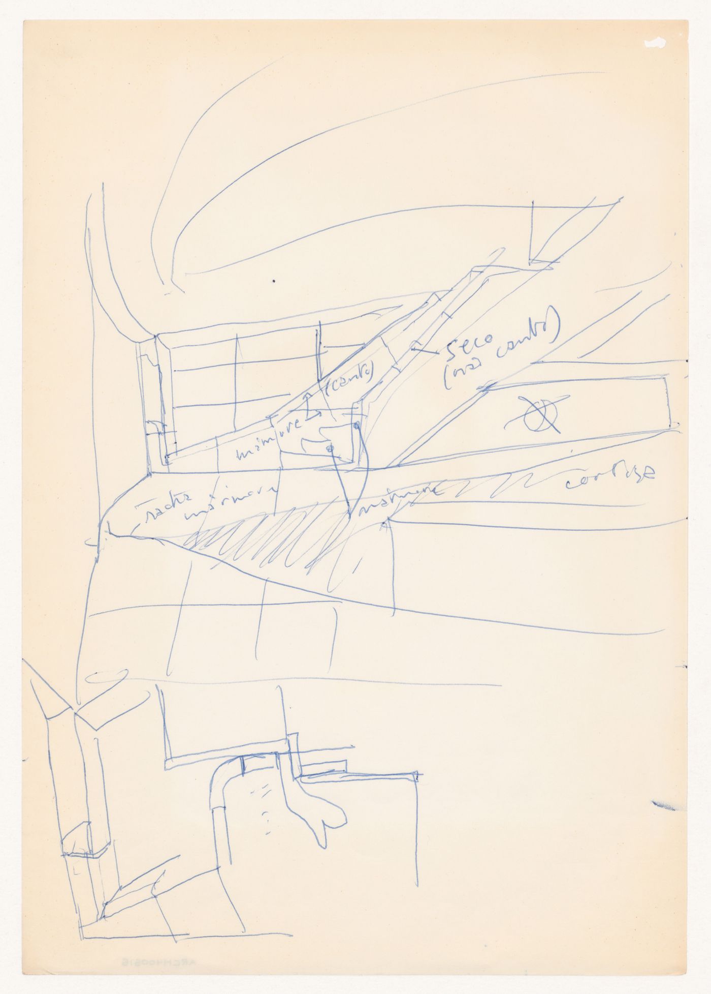 Sketch with annotations for Banco Borges & Irmão II [Borges & Irmão bank II], Vila do Conde, Portugal