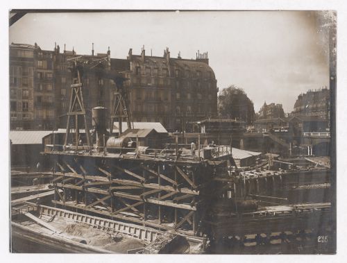 Construction of the Paris Metro, exterior view of construction site, Paris, France