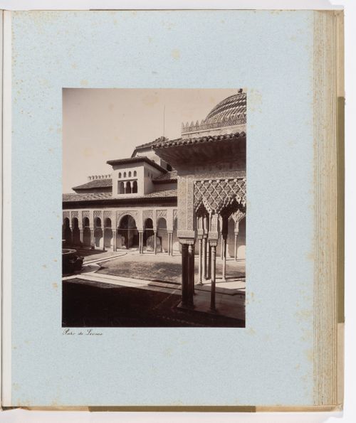 View of the north wall and partially the east pavilion in the Court of the Lions, from the southeast side, Alhambra, Granada, Spain
