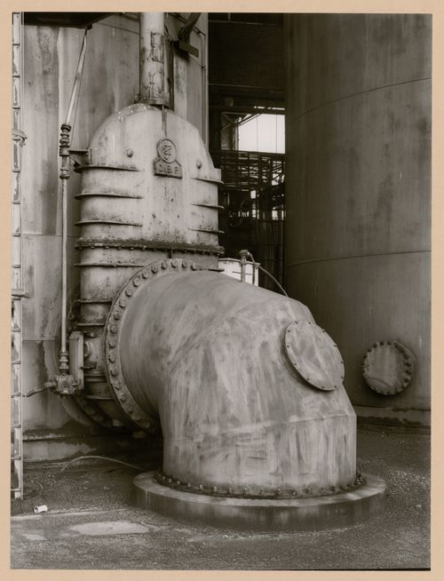 View of a hot air valve of a hot blast stove, Metallhüttenwerk industrial plant, Lübeck-Herrenwyk, Germany