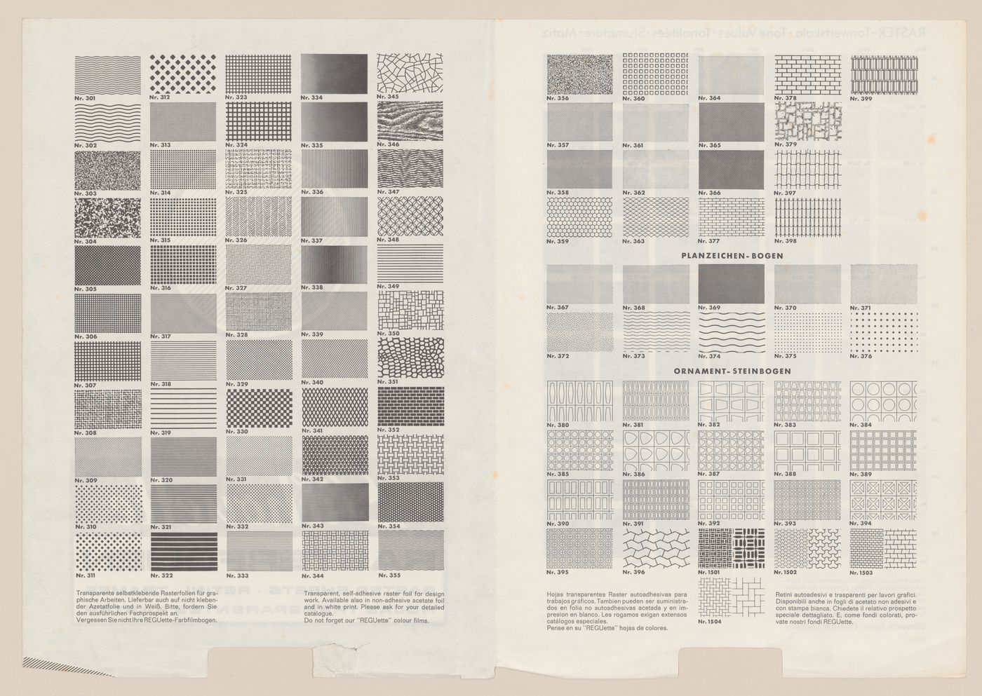 Pattern book for transparent self-adhesive raster foil for design work (from the project file Architecttura di carta [Paper architecture])