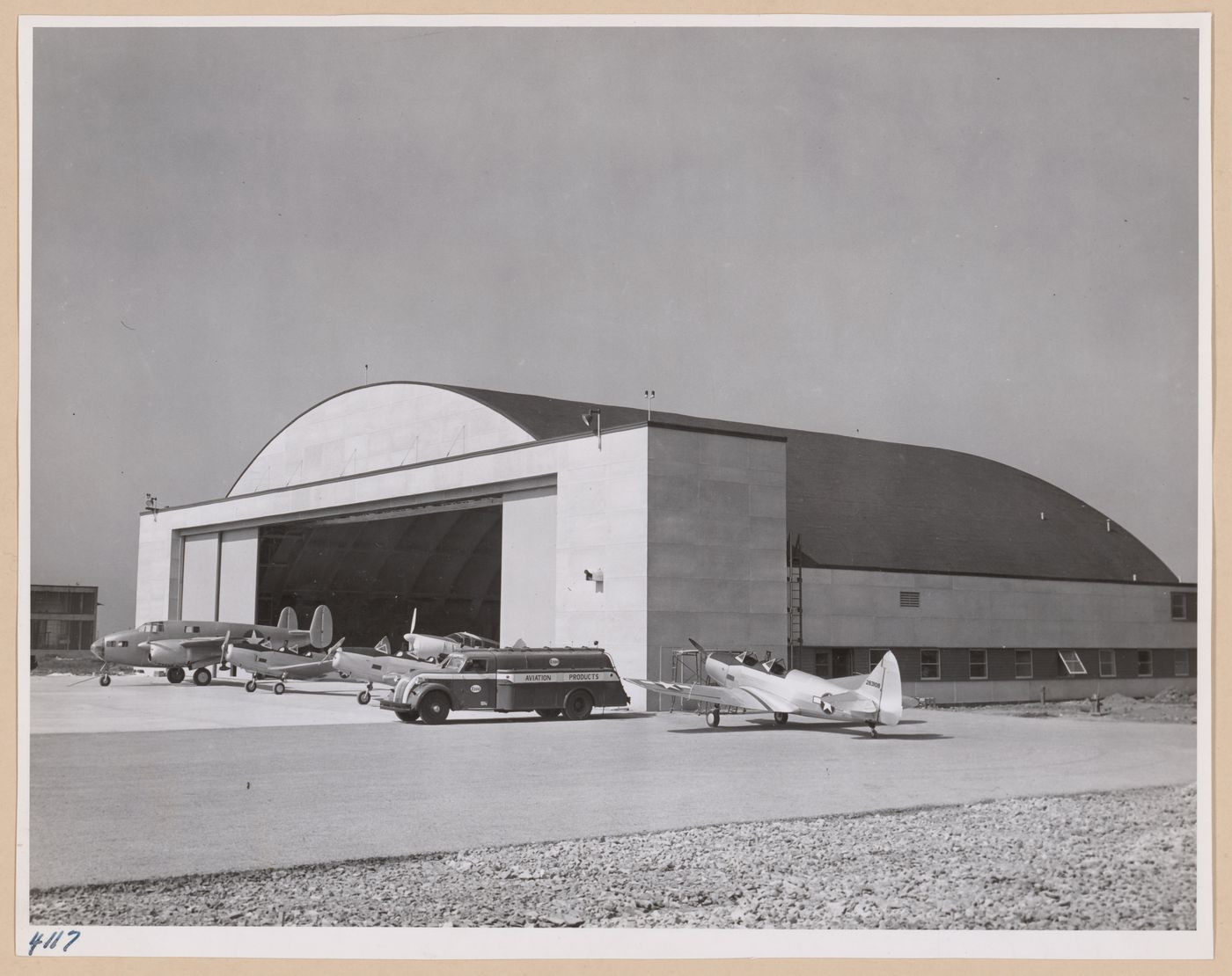 View of the principal and lateral façades of the Hangar Building, Fairchild Engine and Airplane Corporation Aircraft division Assembly Plant, Hagerstown, Maryland