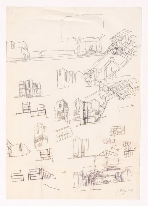 Sketch axonometric views and perspectives for Largo da Lada, Porto, Portugal