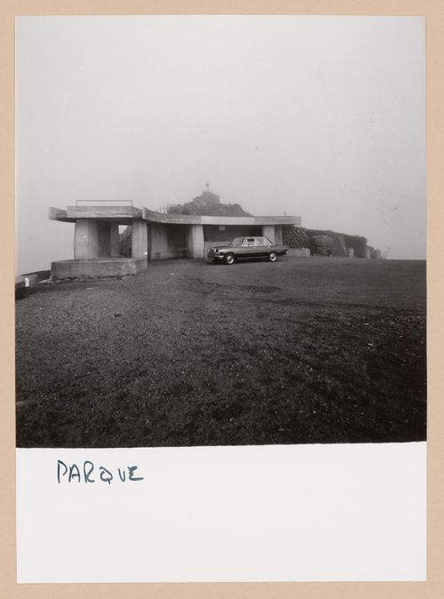 View of parking at project site for Restaurante Pico do Areeiro, Madeira, Portugal