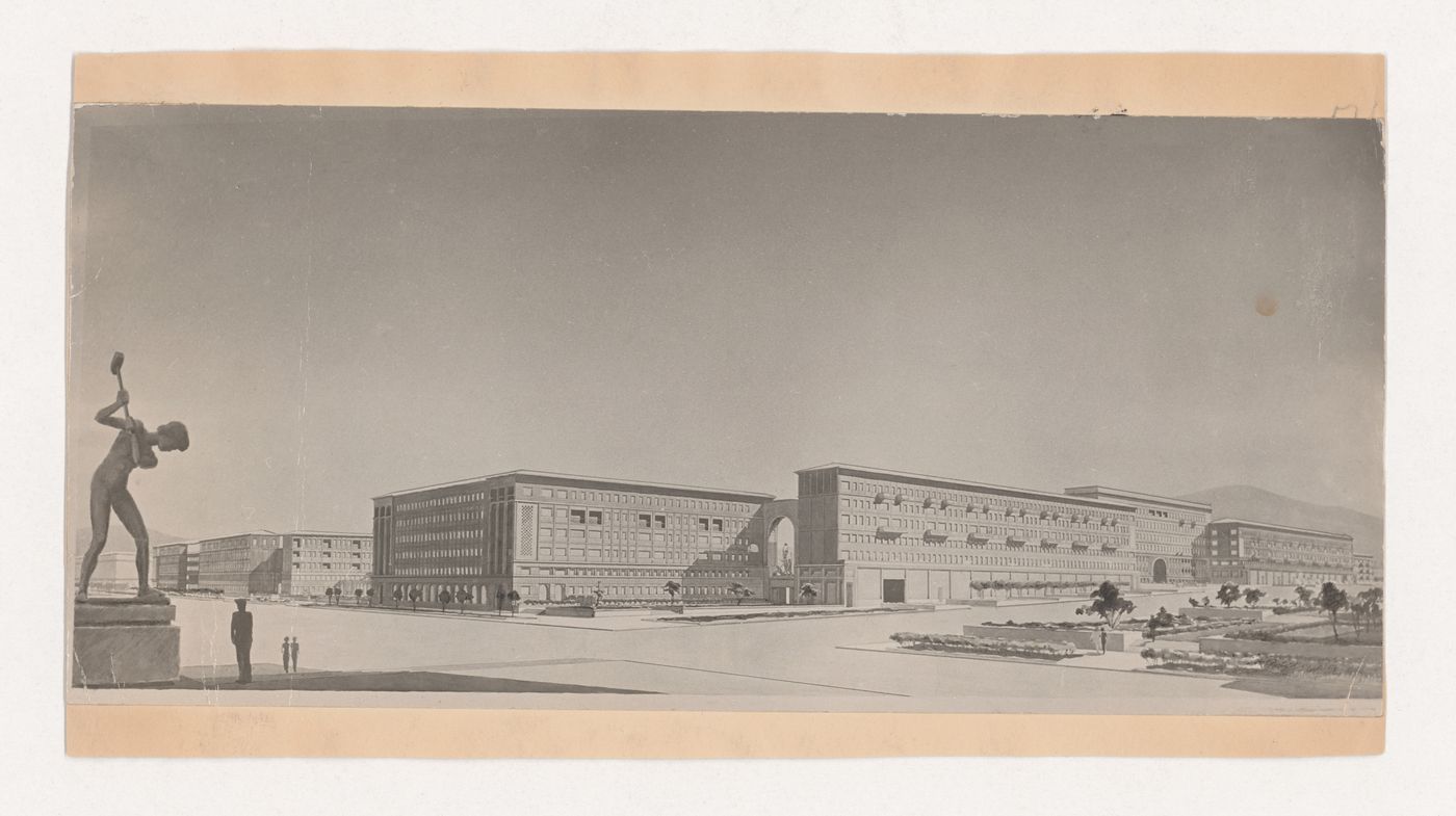 Photograph of a perspective drawing for the Second Block, Magnitogorsk, Soviet Union (now in Russia)