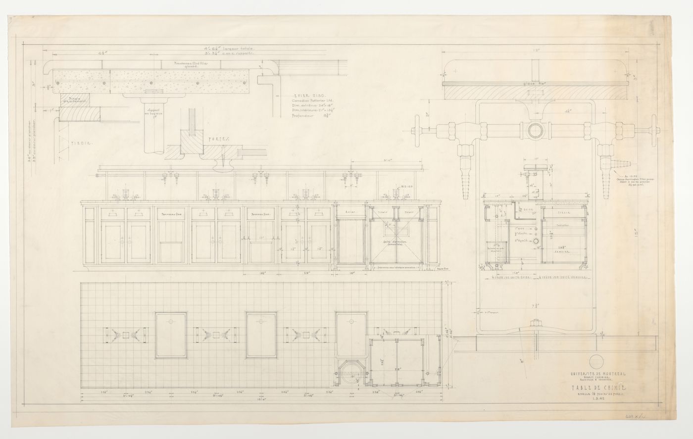 Détails d'une table de chimie, Pavillon principal et campus, Université de Montréal, Montréal, Canada
