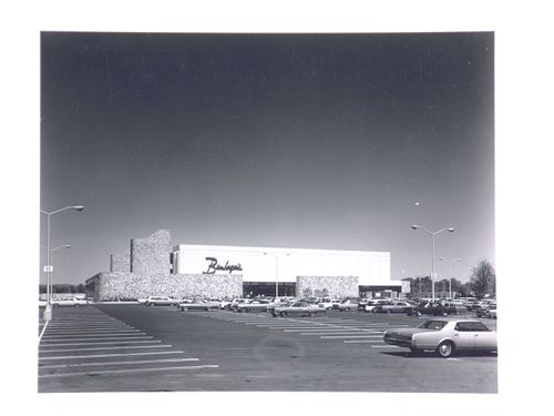 General view of the Willowbrook Shopping Center from across the parking lot looking towards Bamberger's, Wayne Township, New Jersey, United States