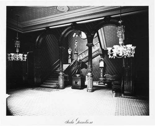 View of the hallway and stair, Thurlow Lodge, Menlo Park, California