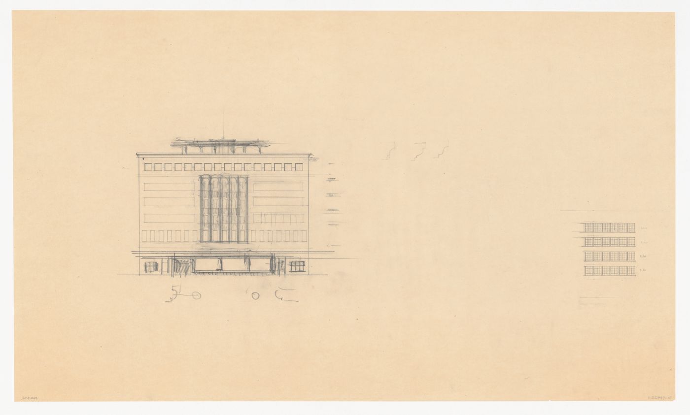 Principal elevation and window detail for a model for a mixed-use development for the reconstruction of the Hofplein (city centre), Rotterdam, Netherlands