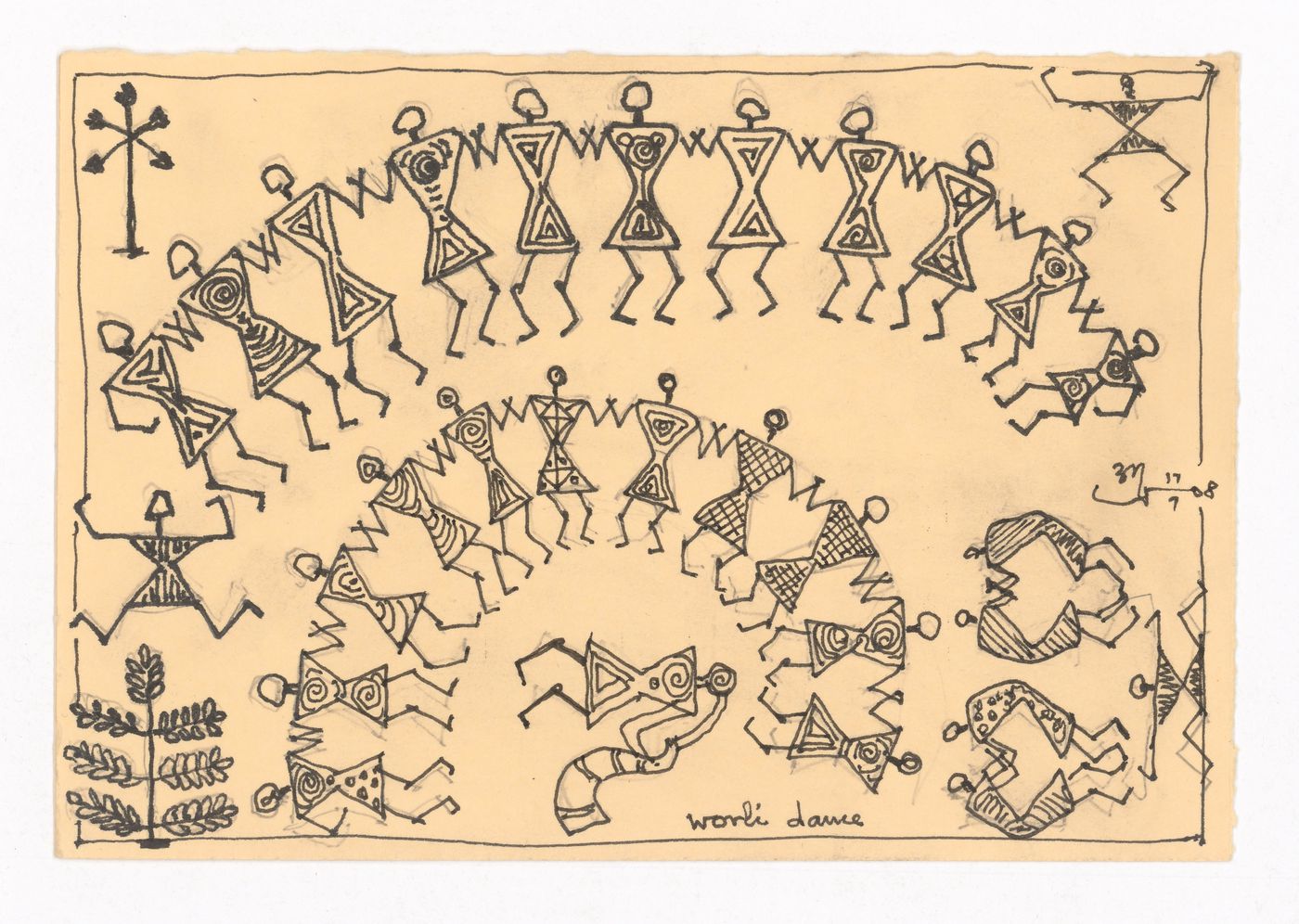 Postcard with warli dance drawn by Aditya Prakash