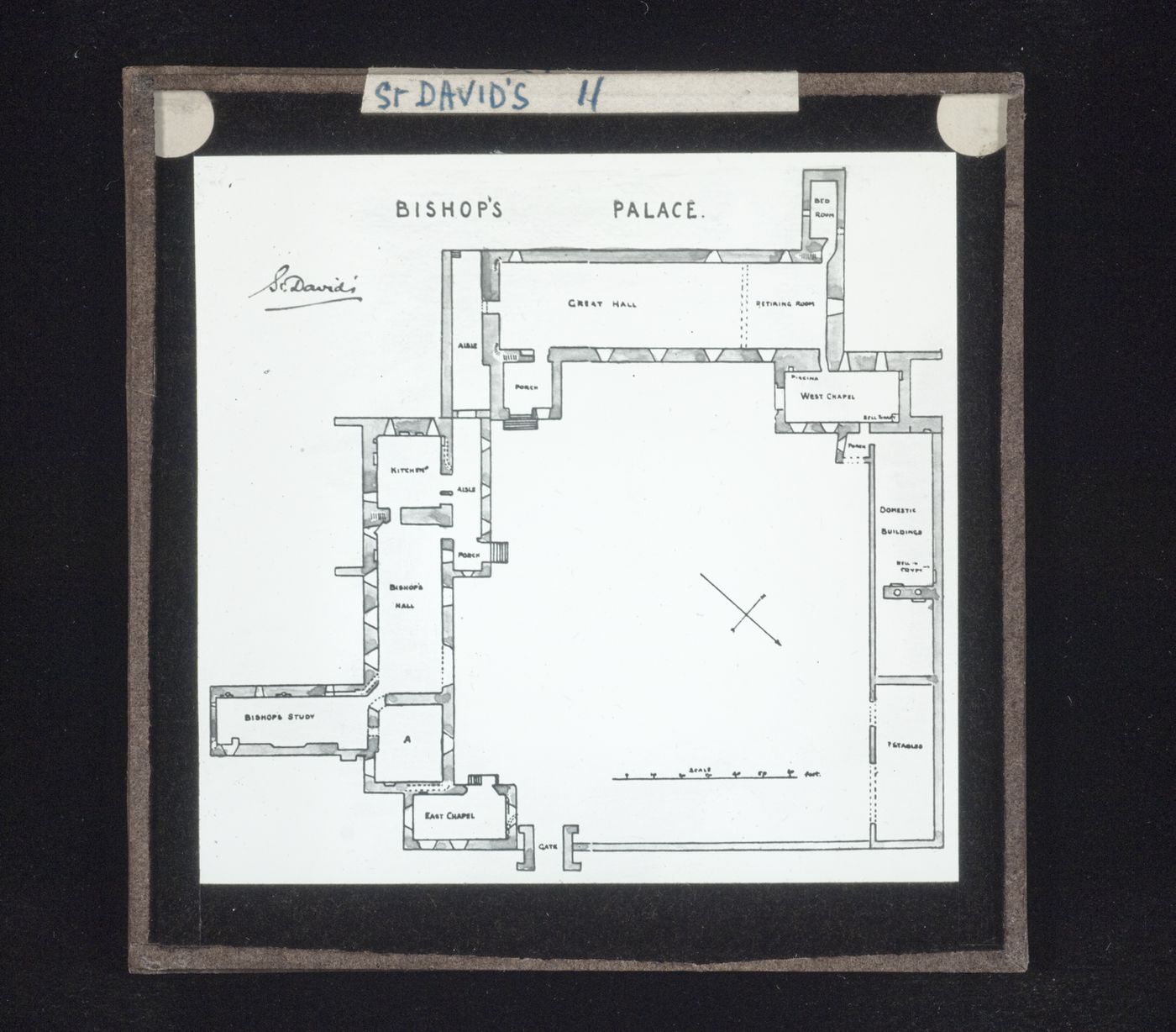 View of ground plan of bishop's palace from unidentified source, St. David's, Wales