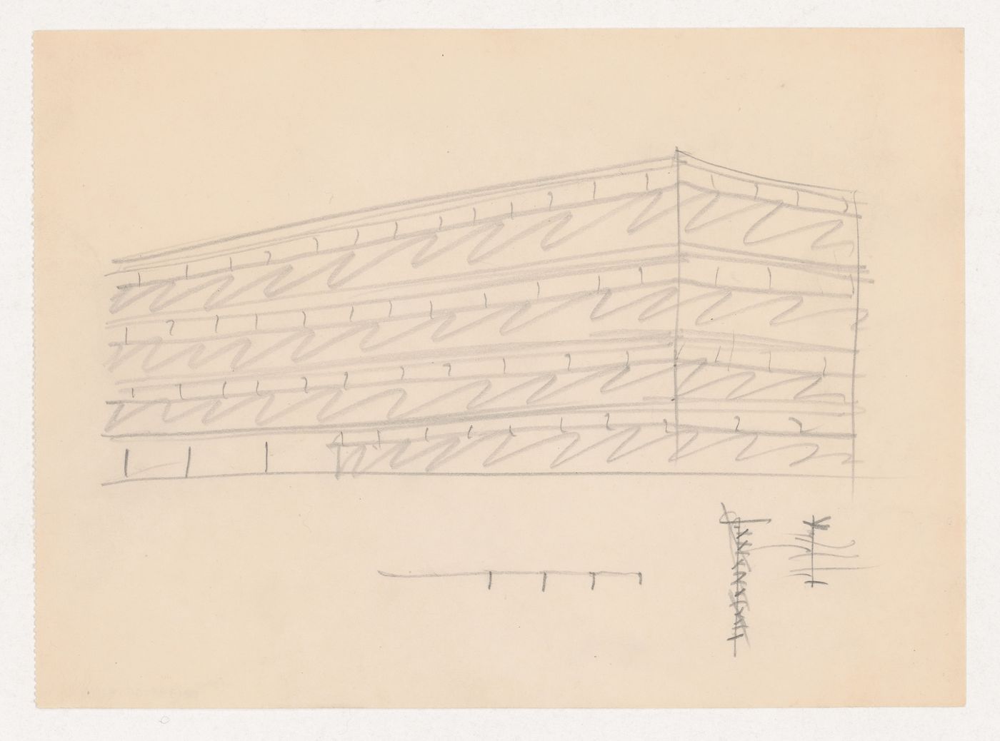 Perspective sketch for a campus building for Illinois Institute of Technology