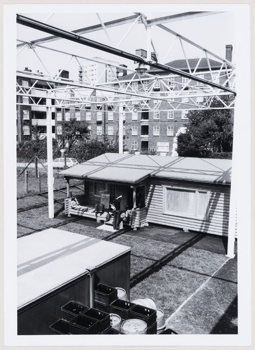 View of log cabins at Inter-Action Centre, London, England