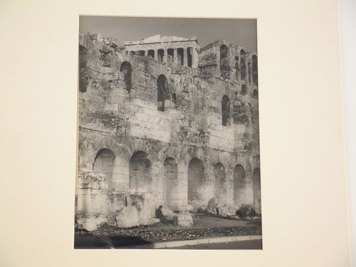 View of the Odeion of Herodes Atticus with Parthenon, shown above, Athens, Greece