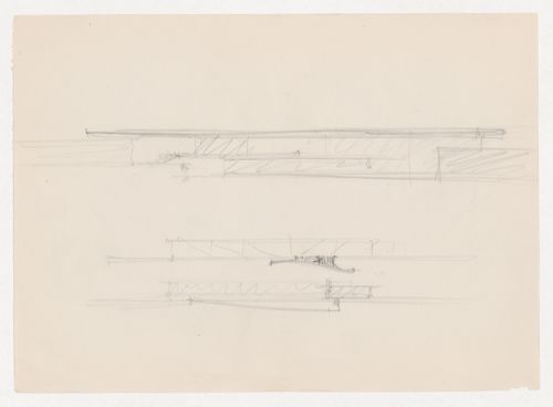 Sketch elevation and details, probably for a roof truss for Museum for a Small City