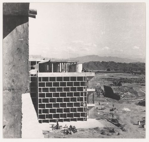 View of the rear façade of the High Court under construction, Capitol Complex, Sector 1, Chandigarh, India