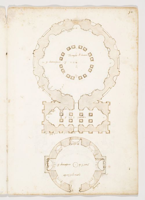 Plan of an unidentified circular building with a vestibule ("Temple of Diana") ; bottom: Plan of the so-called Tempio della Tosse, Tivoli