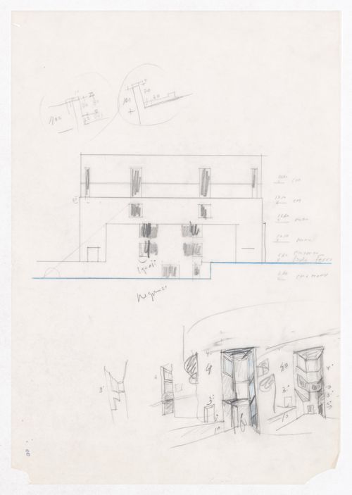 Sketch elevation and details for Centro Meteorológico da Villa Olimpica, Barcelona, Spain