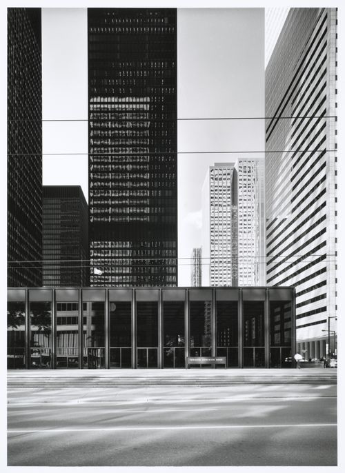 Exterior view of the Toronto-Dominion Bank Pavilion, the Toronto-Dominion Bank Tower and the Royal Trust Tower at 10:45 a.m., Toronto
