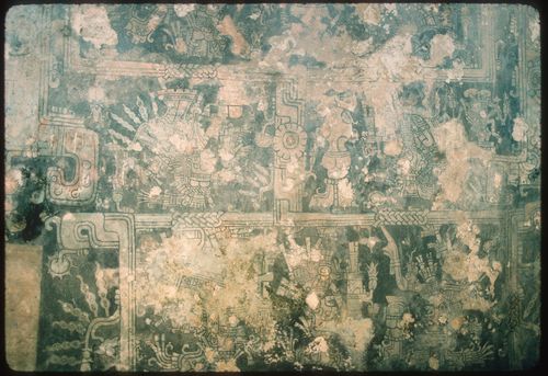 Detail of a wall painting, Temple of the Frescoes, Tulum, Mexico