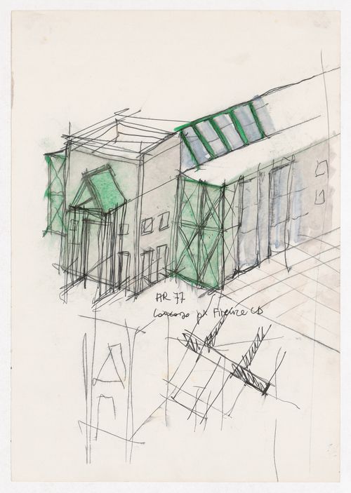 Sketch axonometrics and sketch plan [?] for Centro Direzionale, Florence