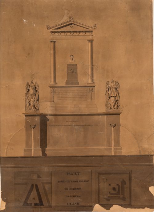 Front elevation and ground plan for a public fountain in honor of General Desaix, place Thionville