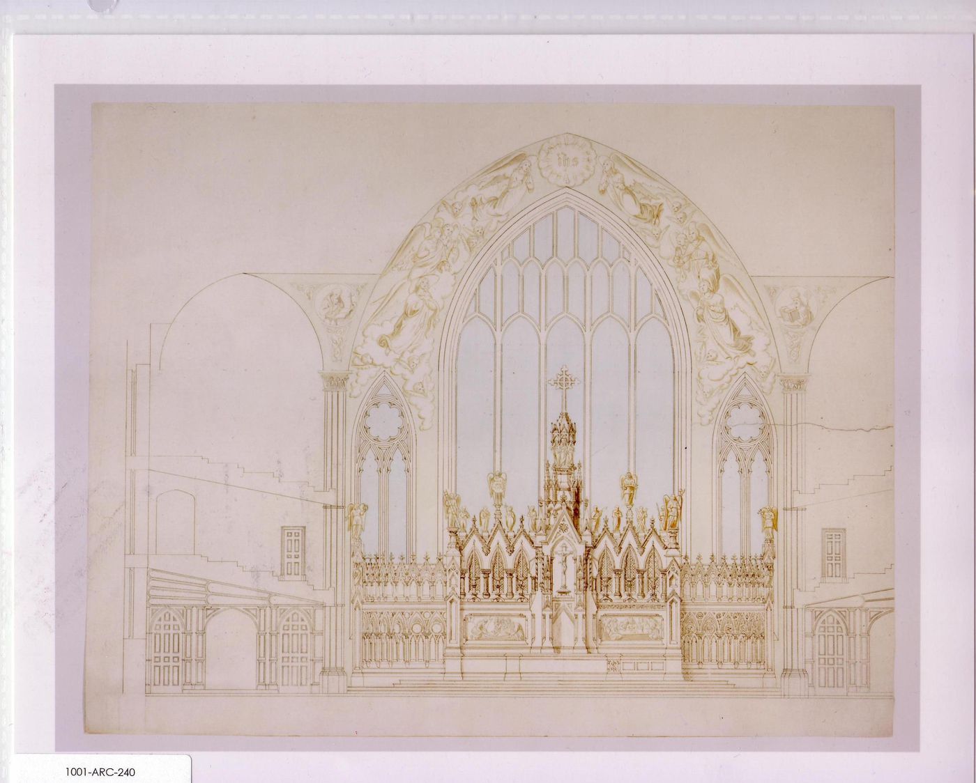 Sectional elevation for the choir for the interior design by Bourgeau et Leprohon for Notre-Dame de Montréal