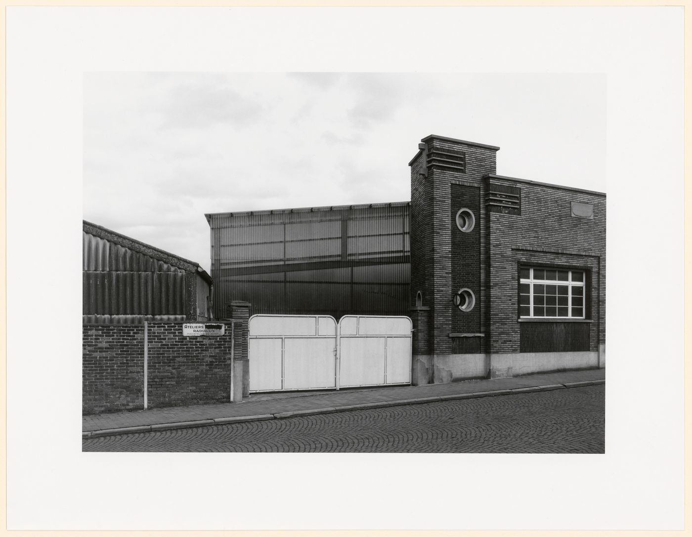 View of gateway and exterior of Ateliers Radialux, Liège, France