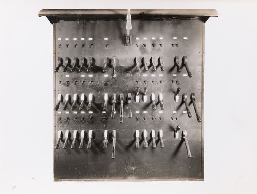 View of a panelboard for stage [?] lighting, Théâtre Outremont, 1248 avenue Bernard Ouest, Outremont, Québec