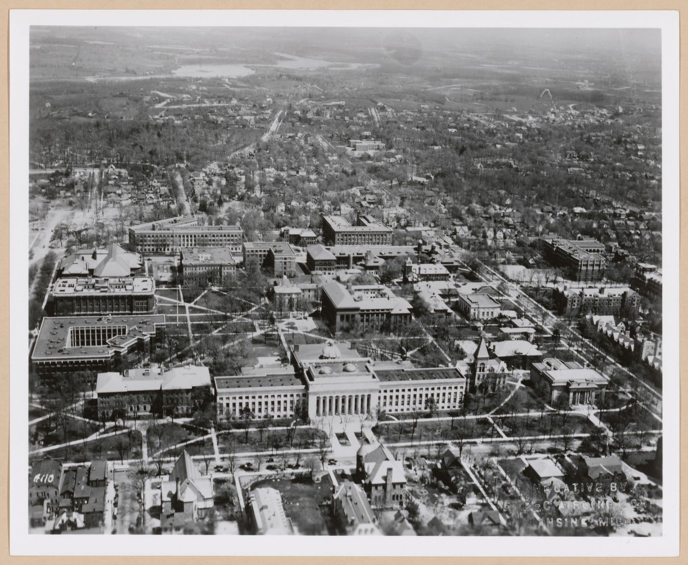 Aerial view of part of the University of Michigan's central campus, Ann Arbor, Michigan