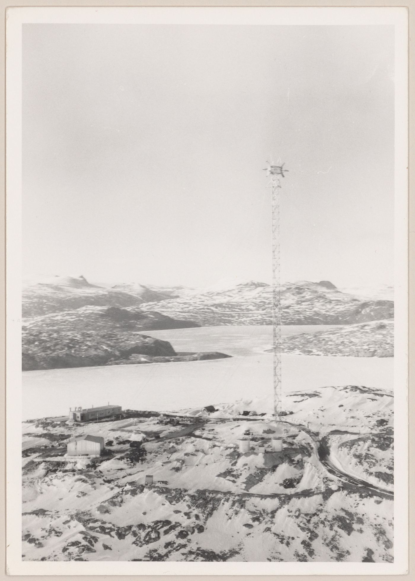 Aerial view of DEW Line radar station FOX-C, Ekalugad Fiord, Nunavut, Canada