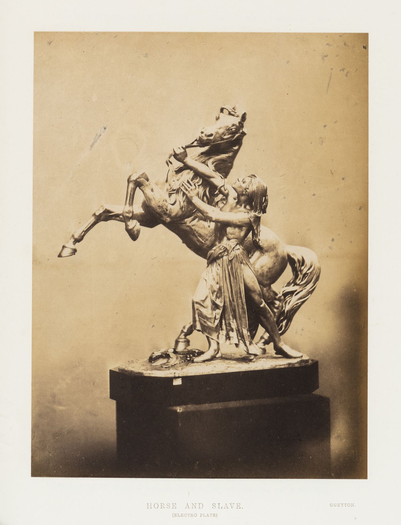View of electroplated sculpture titled "Horse and Slave", by Gueyton, London, England