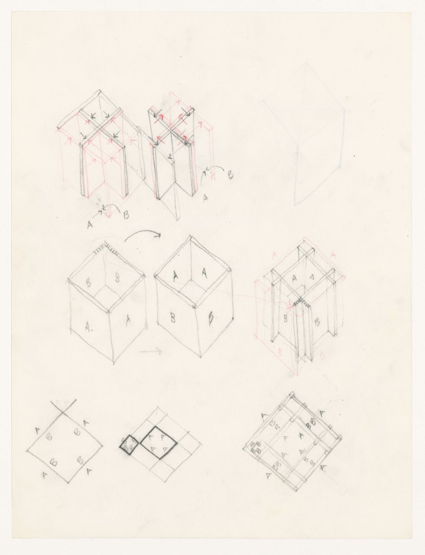 Sketch axonometrics for House IV, Falls Village, Connecticut