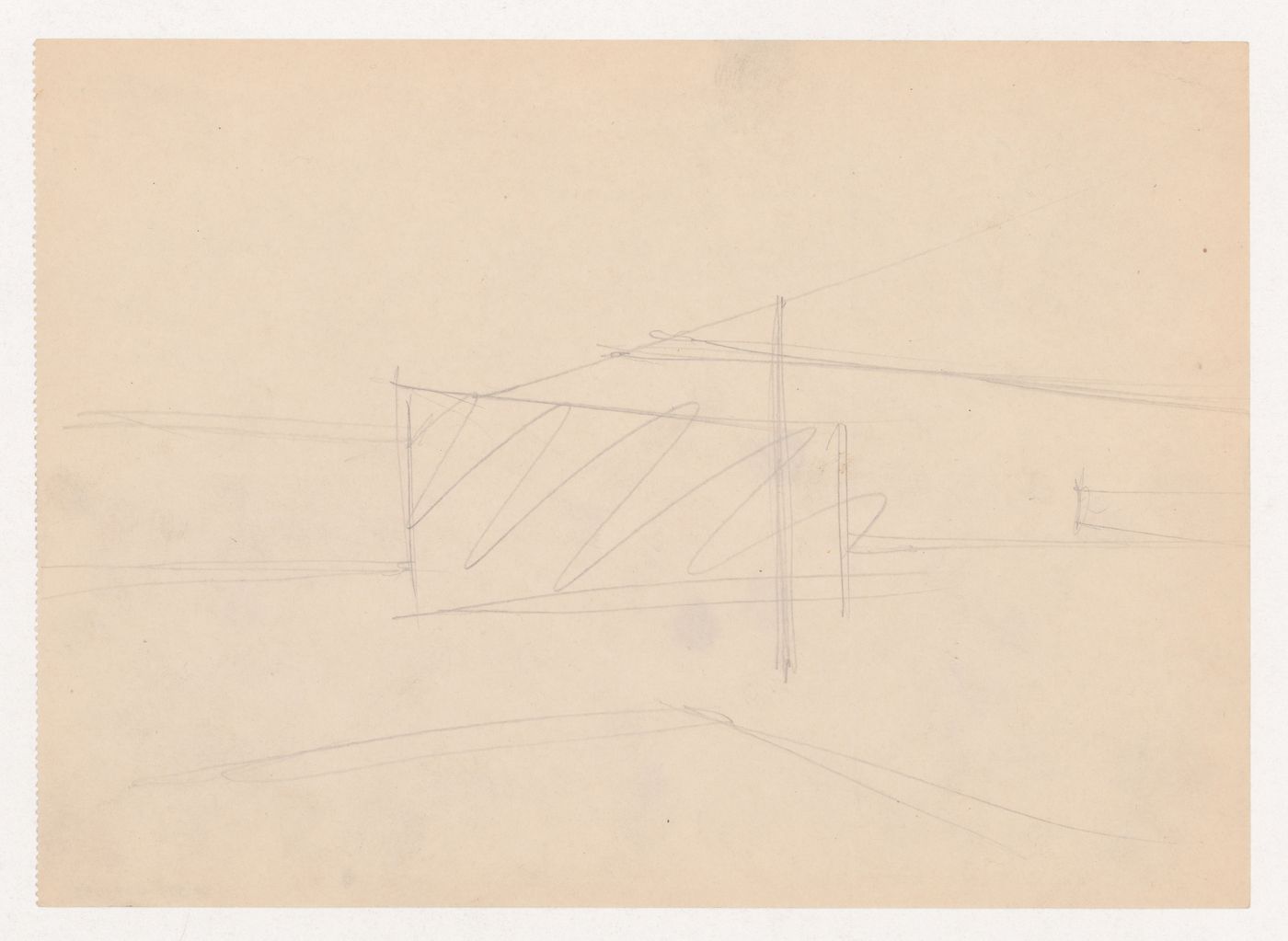Interior perspective sketch for Museum for a Small City, probably showing the shallow recessed area