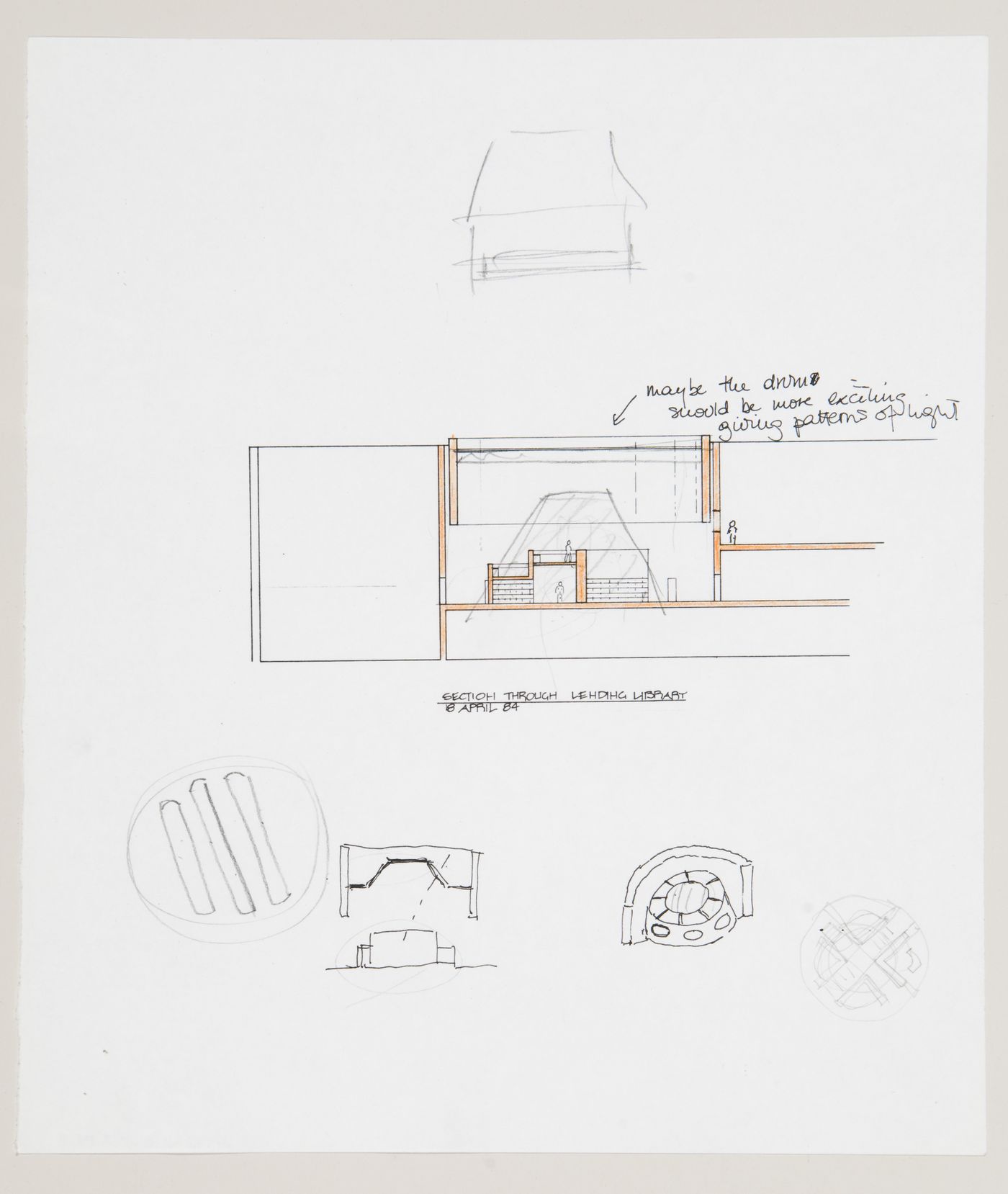 Biblioteca pubblica, Latina, Italy: section and sketches