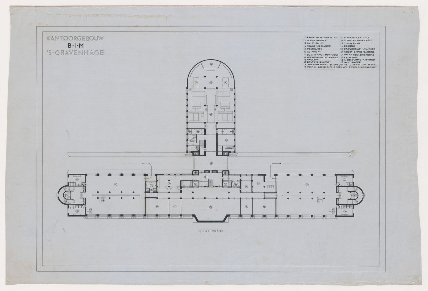 Basement plan for the Shell Building, The Hague, Netherlands