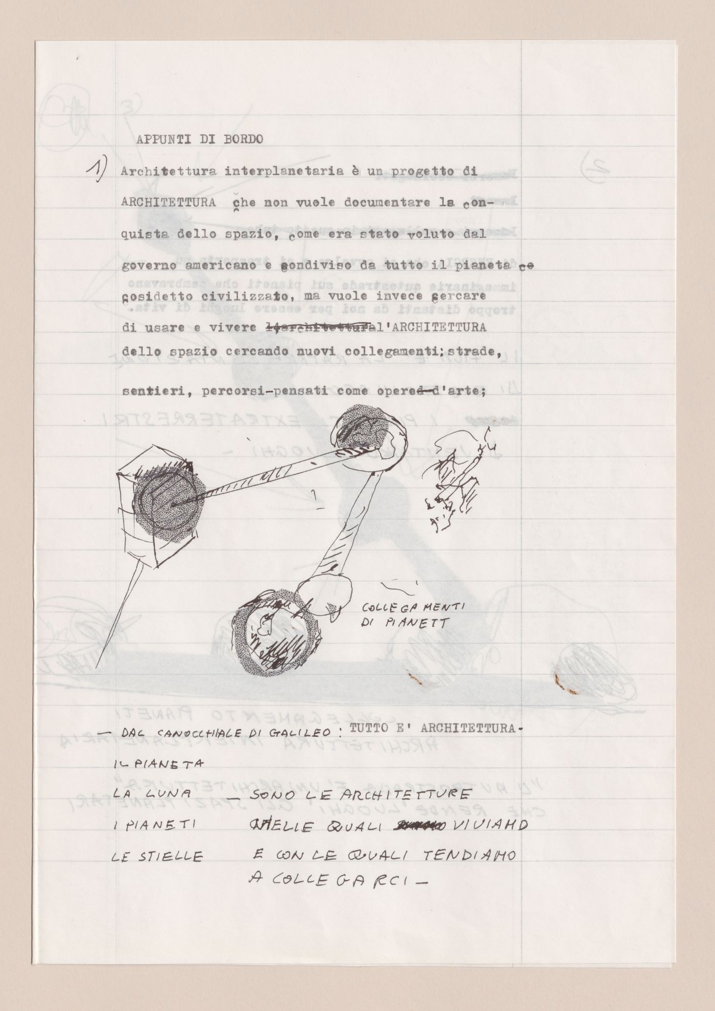 Notes and sketches for Architettura Interplanetaria [Interplanetary Architecture]