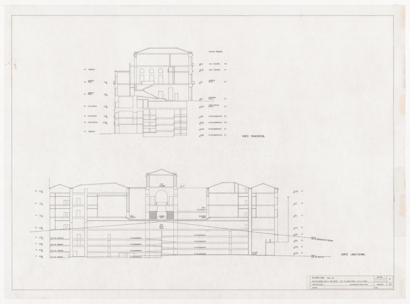 Sections for Recuperaçäo do Edifício dos Grandes Armazéns, Bloco C, Reconstrução do Chiado, Lisbon, Portugal