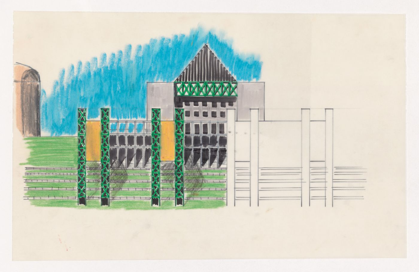 Sketch elevation for Casa dello studente, Trieste, Italy