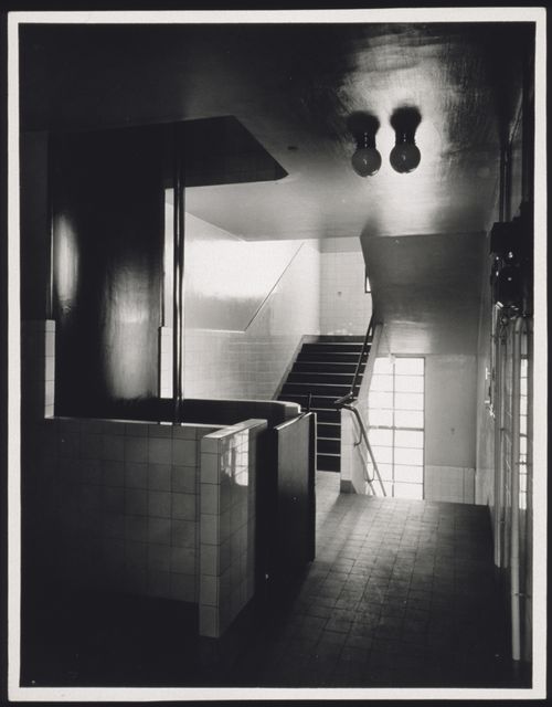 Staircase and well-hole with sliding pole, fire station, rue Mesnil, Passy district, Paris, France