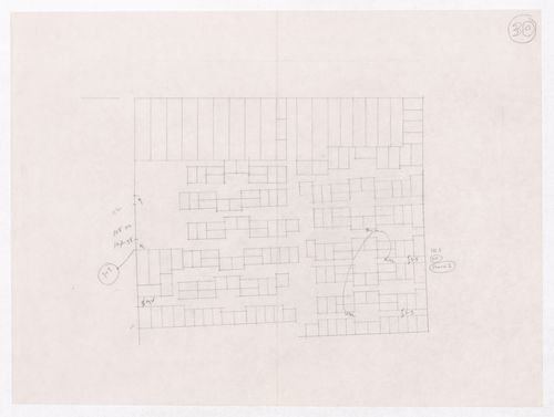 Sketch showing plots layout development for Minimum Cost Housing Group's plot in Aranya township, India, for Aranya Housing Project