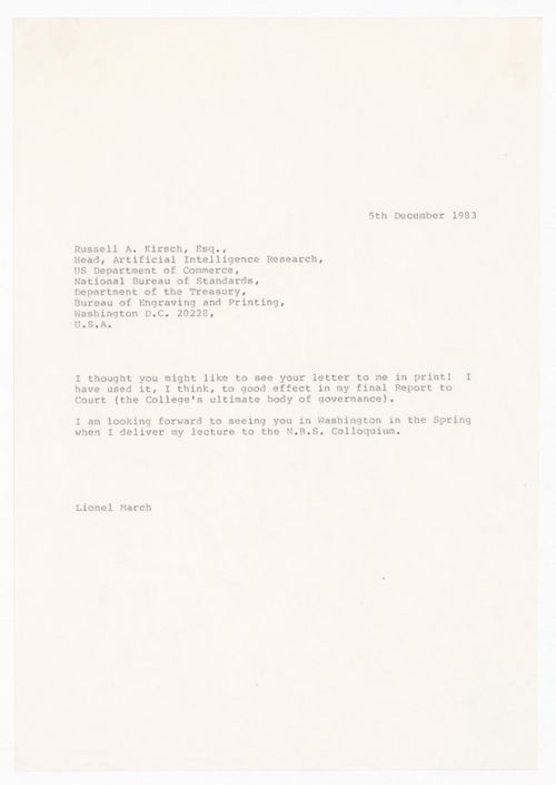 Letter from Lionel March to Russell A. Kirsch